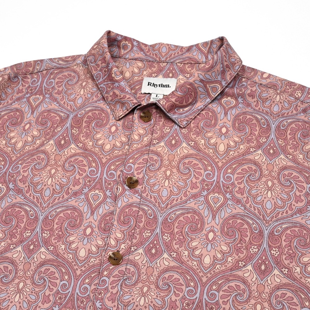Rhythm Shirt Men's Large Paisley Linen Blend‎ Casual Button Down Beach Preppy